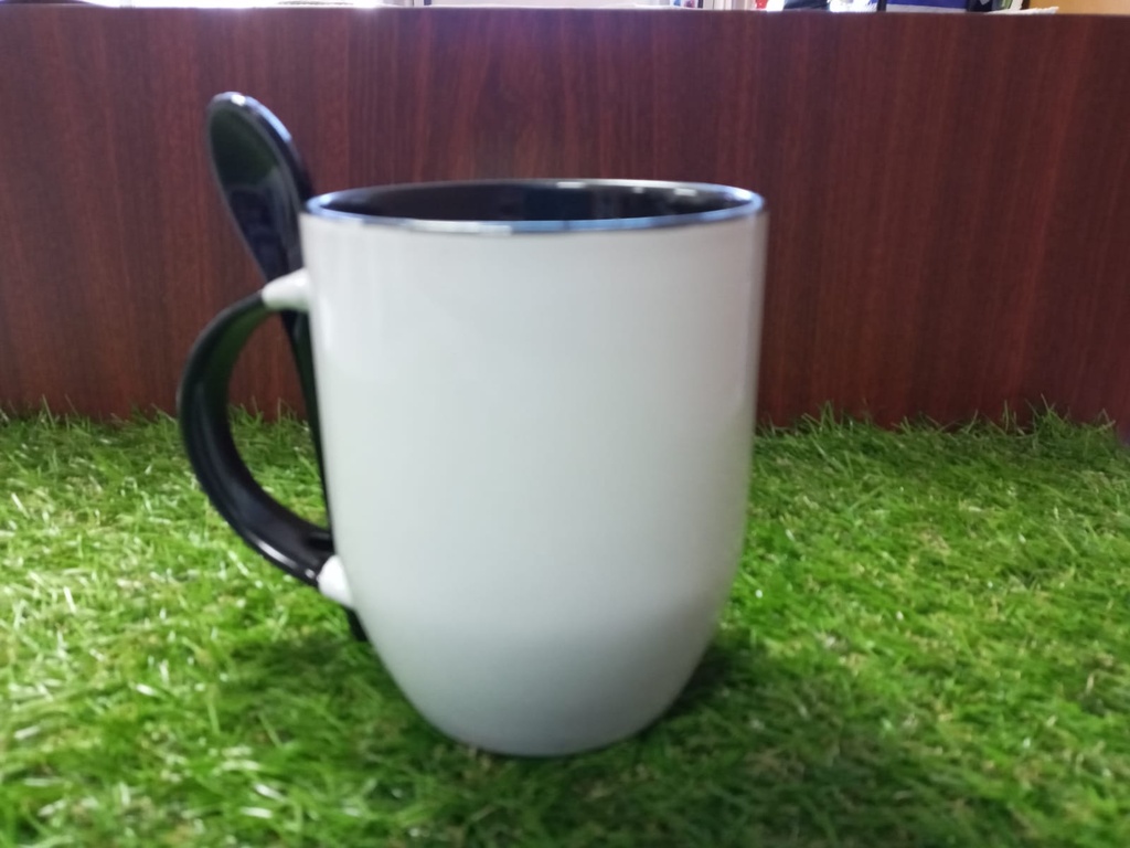 SUBLI TAZA CUCHARA BLANCA/AZUL 12OZ